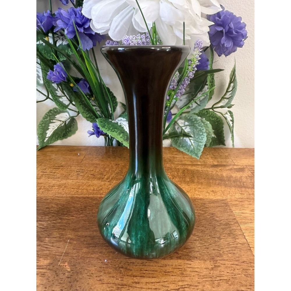 Blue Mountain Pottery Green Drip Glaze Vase Vintage Canadian Art Bud Vase Decor